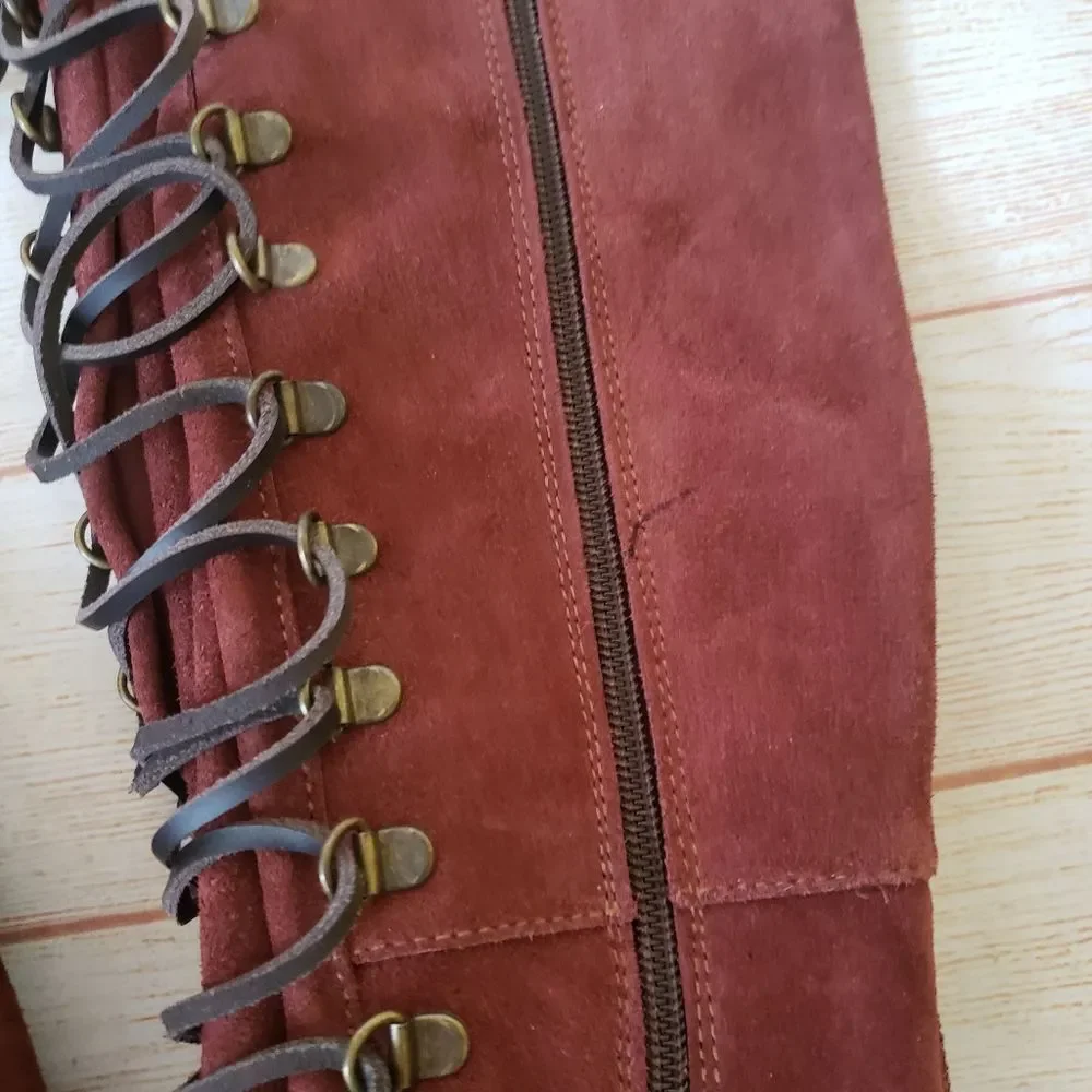 Free People Ava Suede Tall Lace-up Wedge Boot Moccasin Inspired Round Toe 39